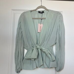 Missguided Women's Light Green Tie-Front Blouse